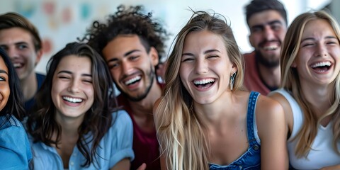 Obraz premium A Joyful Gathering of Friends from Diverse Backgrounds. Concept Friendship, Diverse Backgrounds, Joyful Gathering, Outdoor Photoshoot, Group Portraits
