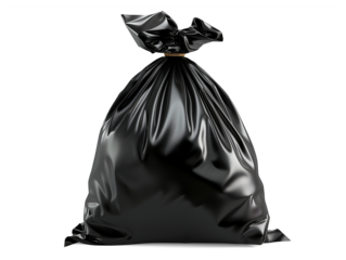 Black garbage bag isolated on transparent or white background, png