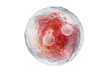 A microscopic image of a cell undergoing cell division, with two distinct nuclei visible within the cytoplasm.