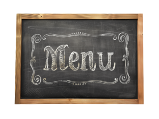 Blackboard with the word "Menu" written in chalk isolated on transparent background