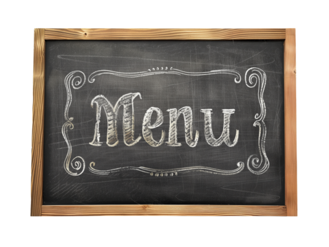 Blackboard with the word "Menu" written in chalk isolated on transparent background