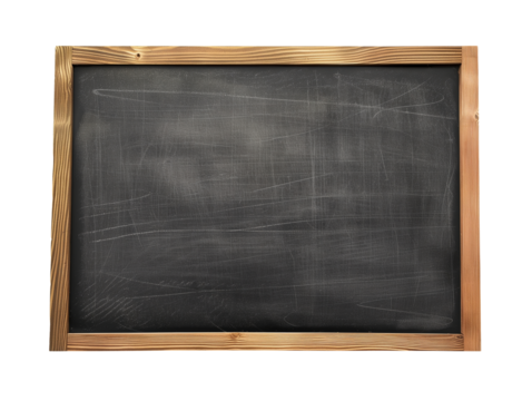 Blank blackboard in wooden frame isolated on transparent or white background, png