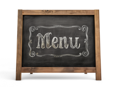 Blackboard with the word "Menu" written in chalk isolated on transparent background