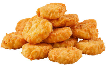 Chicken nuggets, isolated on solid white background, PNG di-cut style, realistic photo style, object as model