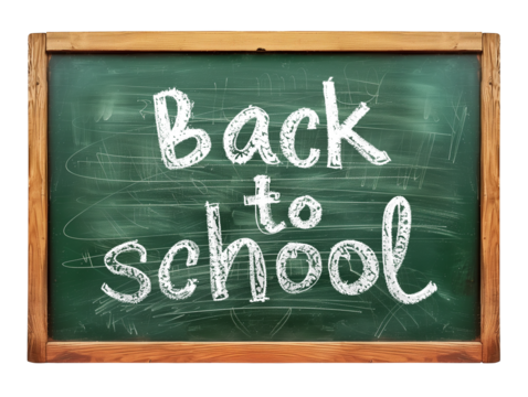 Back to school green chalkboard isolated on transparent background