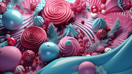 Abstract Candy-Themed Art in Pink and Blue

