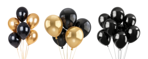 Set of black and golden balloons for Black Friday isolated on transparent background