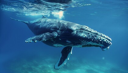 Fototapeta premium Captivating CloseUp of Majestic Sea Whale Swimming for World Ocean Day