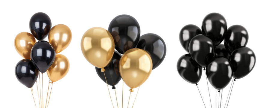 Set of black and golden balloons for Black Friday isolated on transparent background
