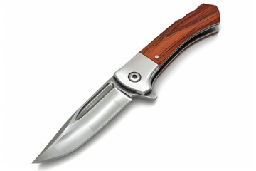 Obraz premium Classic pocket knife with a wooden handle isolated on white background