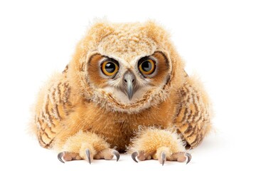 Obraz premium Cute baby owl with big round eyes isolated on white background