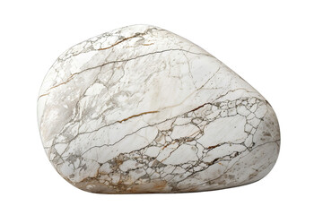 Obraz premium A smooth, white stone with intricate grey veins, isolated on a black background.