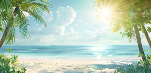 Fototapeta premium Beautiful beach view with white sand and palm trees beside it