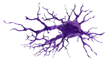 Obraz premium Abstract purple neuron cell with intricate branches, glowing in the dark. Suitable for science, medical, and technology concepts.