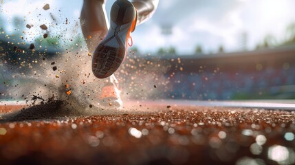 Powerful Triple Jump Push-Off in Dynamic Stadium Setting - Athletic Performance and Technique Highlight for Sports Photography
