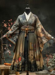 A woman wearing a kimono with a floral pattern