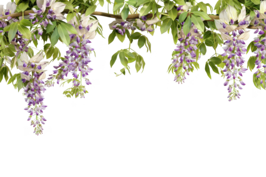 Wisteria vine, isolated on solid white background, PNG di-cut style, realistic photo style, object as model