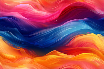 Obraz premium A colorful painting of a wave with a blue and orange stripe