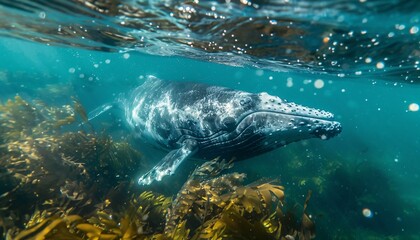 Naklejka premium AweInspiring CloseUp of a Majestic Sea Whale for World Ocean Day