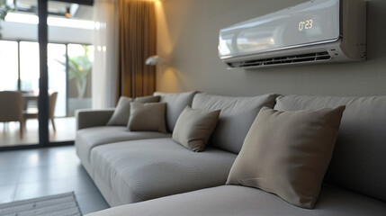 Energy efficient air conditioner with fresh natural in a modern living room