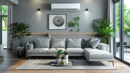 Energy efficient air conditioner with fresh natural in a modern living room