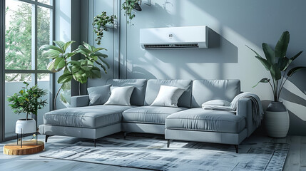 Energy efficient air conditioner with fresh natural in a modern living room