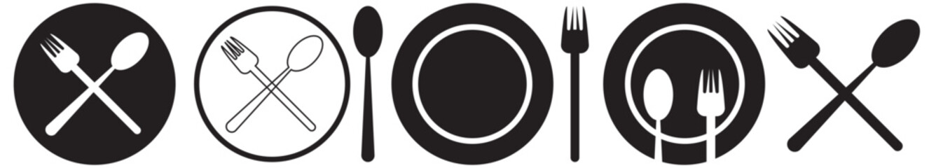 spoon and fork icon set illustration. spoon, fork and knife icon vector. restaurant sign and symbol