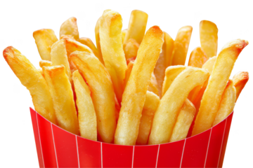 French fries, isolated on solid white background, PNG di-cut style, realistic photo style, object as model