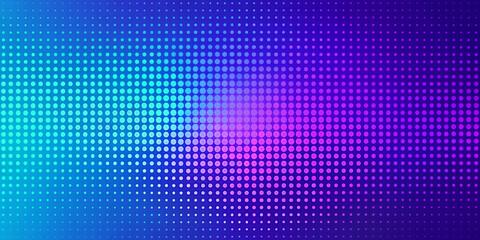 Hundreds of tiny dots create a gradient from blue on the left to purple and pink on the right. The pattern of dots appears to form a mesh of color that fades smoothly across the image.AI generated.