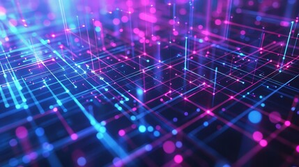 Fototapeta premium abstract neon grid lines in vibrant cyan and purple hues futuristic digital creativity concept illustration