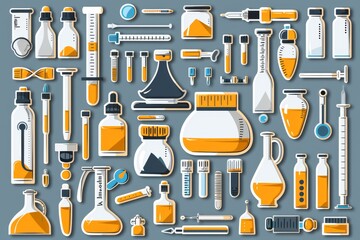 Extensive array of modern tools and equipment for scientific exploration, rendered in a detailed graphic layout