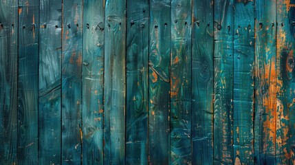 A colorful dark blue and green wooden board painted abstractly, Texture of a green and blue wooden planks, rustic style, generative ai