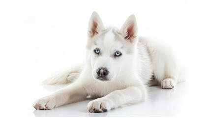 Obraz premium adorable siberian husky puppy portrait white fur canine breed cute purebred dog isolated on white 1