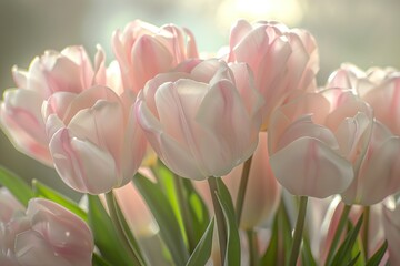 Obraz premium Pale pink and light pink tulip bouquet.