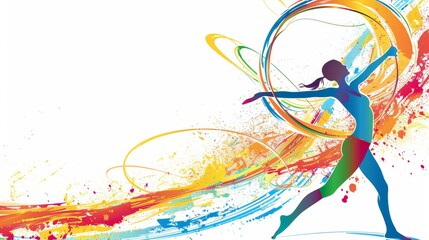 Fototapeta premium Olympic Rhythmic Gymnastics Banner with Colorful Swirls and Hoop - Design for Event Promotions