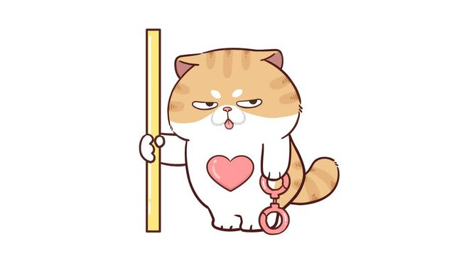 Animated Funny Cat Pole Dancing - White Background