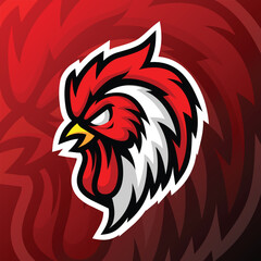 a rooster with a red background 