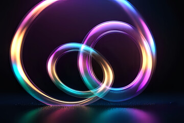 Abstract technogy of neon light and bokeh light with glitterTransparent soap bubble floating shines illuminates the scene digital art wallpaper  background.