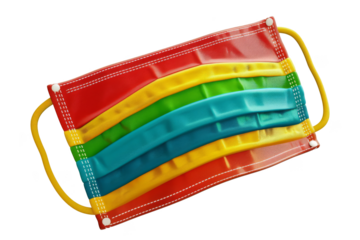 Rainbow face mask, isolated on solid white background, PNG di-cut style, realistic photo style, object as model