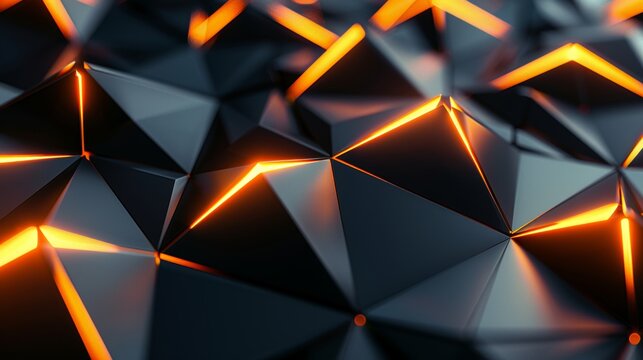 A polished, futuristic background consisting of black and gold triangular tiles arranged in a geometric pattern for a sleek, modern look. The 3D rendering shows the tiles creating a textured