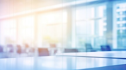 Fototapeta premium Blurred empty open space office. Abstract light bokeh at office interior background