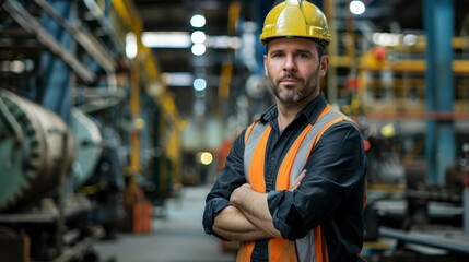 confident male factory worker in safety gear portrait photography