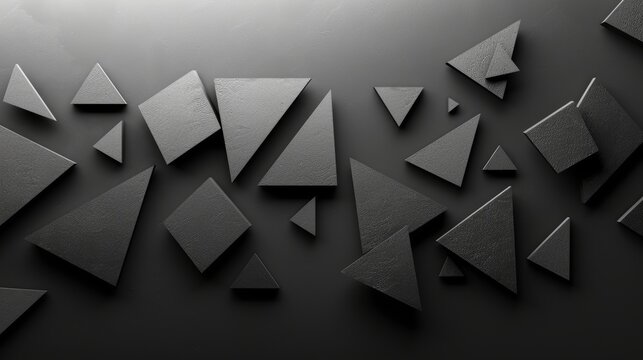 Triangular Tiles arranged to create a Black wall. Polished, Futuristic Background formed from 3D blocks.
