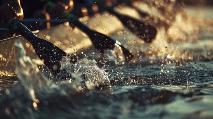 Synchronized Rowing Team in Action with Rhythmic Movements and Splashes - Perfect for Sports Posters and Motivational Prints