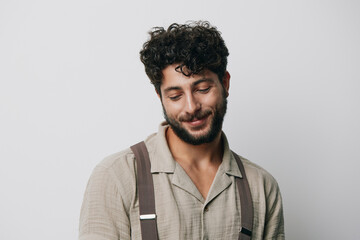 Fototapeta premium Man smile guy person isolated background face portrait happy young handsome attractive adult casual