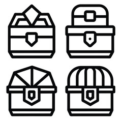 Set of Treasure chest outline icon. linear style sign black vector on white background