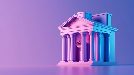 Fototapeta premium 3D illustration of a classical bank building with pillars and pastel lighting, symbolizing finance and architecture in a modern digital style.