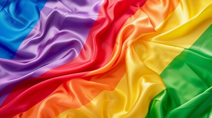 The image displays a close-up view of a rainbow flag, which is a symbol of the LGBTQ+