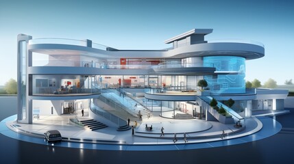 Vector concept of a single institutional technology institute building with innovative labs and smart classrooms