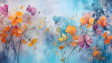 Naklejka premium A watercolor painting of an abstract floral composition. Vibrant flowers. Generative AI.